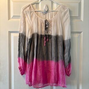 Tempo Paris Silk Ombré Flowy Boho Blouse Size XL